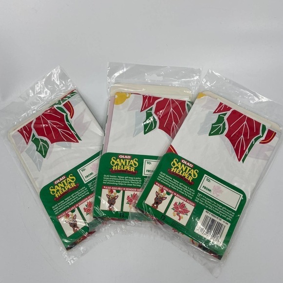 VINTAGE Lot of 3 Glad Santa's Helper XL Drawstring Gift Bag Poinsettia 32" x 40" - Picture 2 of 9
